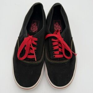 Vans Authentic Black‎ Canvas Low Top Sneakers Red Laces Men's Size 7
